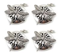 Pyugxab 4Pc Collar de Plata Antiguo Libélula Aromaterapia Colgante Difusor