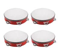 Pyugxab 4piezas 8 Pulgada Pandereta Musical Tamborine Drum Round Percussion Gift For KTV Red