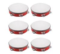Pyugxab 6piezas 8 Pulgada Pandereta Musical Tamborine Drum Round Percussion Gift For KTV Red