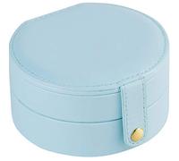 Pyugxab Caja de almacenamiento ovalada con espejo de maquillaje, regalo para mujer, piel sintética, organizador de joyas de viaje, cinco colores, azul