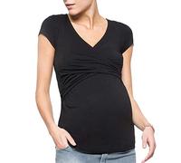 Pyugxab Camiseta de maternidad para mujer, camiseta de lactancia con cuello en V, corta, color liso, color naranja, talla XXL, Negro, M