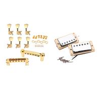 Pyugxab de cuello y puente cromada con amarillo y un juego de sillín de cuerda dorada Tune-O- Bridge y cordal