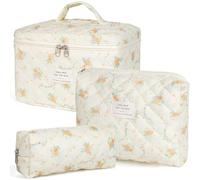 Pyuyan 3 Piezas Neceser de Maquillaje Floral Gran Capacidad, Neceser de Maquillaje Acolchado, para Mujeres y Niñas(Azahar)