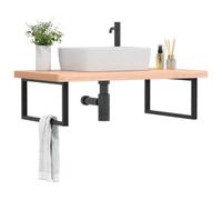 Pyvara Estantería para lavabo de pared de acero y madera de haya maciza, 100 x 60 cm, ahorra espacio con estante y toallero, mueble de baño estable para lavabo, inodoro de invitados, organizador de