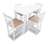 Pyvara Mesa alta con 4 taburetes de madera blanca, tablero de fibra de densidad media, patas de madera de caucho, mesa de comedor, cocina, salón, ahorro de espacio, tapicería, resistente, diseño