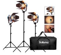 PYXEL 3 x 300W Película de Fresnel de Tungsteno Spotlight Iluminación Dimmer Kit con Bolsa Trípode Acolchada de Vídeo, Bombilla Halógena y Soporte de Iluminación