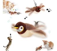 PZCC Ave Voladora para Gato, Juguete Interactivo para Gato, Ave que Golpea y Gorjea Recargable, para Gatos de Interior, Ave Gorjeante Simulada, Recargable por USB (Pinzón)