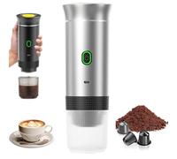 PZCC Cafetera Portatil, Cafetera Portátil Cápsula de Espresso 3 en 1, Autocalentamiento de 2a 6 Minutos, Para Cápsulas Pequeñas o Grandes y Café Molido, Cafetera Portátil para Oficina y Hogar (Plata)