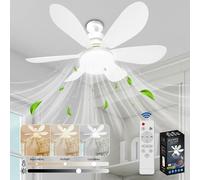 PZCC Ventilador de Techo Con Luz, Lampara Ventilador Techo Con Ventiladores Silencioso, E27, Regulable en Colores y Velocidades Temporizador 6 Aspas para Interior Dormitorio Sal (Blanco)