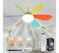 PZCC Ventilador de Techo Con Luz, Lampara Ventilador Techo Con Ventiladores Silencioso, E27, Regulable en Colores y Velocidades Temporizador 6 Aspas para Interior Dormitorio Sal (Color)