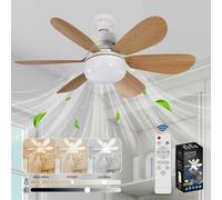 PZCC Ventilador de Techo Con Luz, Lampara Ventilador Techo Con Ventiladores Silencioso, E27, Regulable en Colores y Velocidades Temporizador 6 Aspas para Interior Dormitorio Sal (Grano de madera)