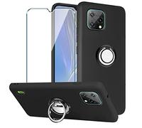 PZEMIN Carcasa para Blackview A55 2022 Funda + Anillo Movil Dedo + Cristal Templado Membrana Película Protectora - Silicona Negro Suave TPU Bumper Case Estuche Caso (6.53")