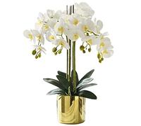 PZEOB Orquídea Falsa Arreglo de imitación de orquídea Artificial con jarrón de Oro Flores Artificiales de Phalaenopsis Bonsai de orquídeas de imitación de Seda para Decorar la Mesa Aspecto Natural