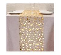 PZOFERLIN Bandera de Mesa Camino de Mesa con Estrella metálica Brillante, Multicolor, 28 cm x (275-500) cm, Paquete de 6(Gold,28cmx275cm)