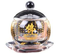 PZOFERLIN Cuenco budista para ofrendas Copa de purificación for ofrenda de agua sagrada con el Sutra del Corazón de Cristal Budista (8,5 x 8 cm)