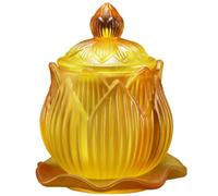 PZOFERLIN Cuenco budista para ofrendas Este cuenco y taza de cristal for ofrendas de agua budistas mide 9,5 x 8 cm y tiene un diseño floral esmaltado.