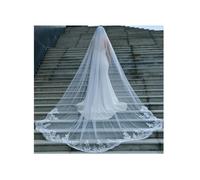 PZOFERLIN Velo de Novia Bridal Wedding Tulle Veil 300cm Long Embroidery Floral Lace Trim with Metal Comb 2 Colors(B)