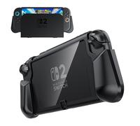 PZOZ Grip Case for Nintendo Switch 2 2025,Dockable Protective Case with Game Cards Slot TPU&PC Hard Cover Compatible with Switch 2 Grip (Black)