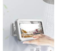 PZOZ Soporte para teléfono de ducha, rotación de 360 ° y ángulo de 145 °, soporte de pared para baño, protector de pantalla PET para iPhone 13 Pro Max/12 mini/11/XR/XS Samsung Galaxy (blanco)
