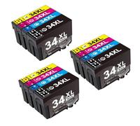 PZPSEQGM Cartucho de Tinta T34XL para Workforce Pro WF-3720 WF-3725 Incluye T3471 T3472 T3473 T3474(12pack 3set)