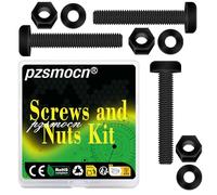 Pzsmocn 240 Piezas/80 Juegos M4*40 mm Tornillos de Cabeza Redonda Cruzada de Nailon Negro Plástico Tuerca Hexagonal con Arandela Aislante, Tamaño Estándar para Bricolaje y Ensamblaje Electrónico.