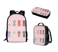 Pzuqiu 3 mochilas para estudiantes con bolsa de almuerzo, caja de lápices para niños, jardín de infantes, primaria, escuela secundaria, bolsa de libros para adolescentes, Pata de gato