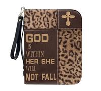 Pzuqiu Fundas para Biblia para mujeres y niñas, funda bíblica vintage con estampado de cruz de leopardo con múltiples bolsillos con cremallera, bolsa de transporte de la Biblia con ranuras extraíbles