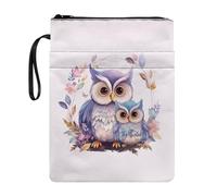 Pzuqiu Fundas para libros de tapa dura para escuela secundaria, para niñas, bolsa portátil con bolsillo frontal, Búho de dibujos, 3 packs