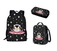 Pzuqiu Juego de 3 mochilas escolares para niños con bolsa de almuerzo y estuche para lápices, mochilas de día para estudiantes de primaria para acampar, Space Corgi
