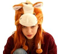 Pzuryhg Animal Plush Hat - Adorable Horse Headwear for Kids Adults, Cartoon Cap with Soft Material and Fun Design, Ideal for Stage Performance Festival Holiday Winter Outdoor Activities