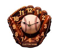Pzuryhg Baseball Glove Wall Clock, Creative Wooden Time Management Decor, Design-Driven Design, Eccentric Wall Decoration for Bedroom, Living Room, Kitchen, Bathroom and Classroom, 25.4x25.4cm