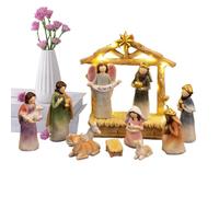 Pzuryhg Belén - Juego de Sagrada Familia para decoración religiosa | Artesanía de resina con pintura detallada a mano, exhibición de figuras espirituales con personajes en miniatura para decoración de