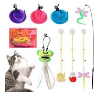 Pzuryhg Cat Feather Toy, Interactive Retractable Wand, Plush, PP, Metal Material, 9X Teaser Refill, Bell & Catnip Included, Durable Design (Multi-Color), For Indoor Kitten Exercise & Play