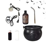 Pzuryhg Cauldron Halloween Decor, Festive Witch Cauldron with Floating Potion Bottles and Mist Diffuser, Spooky Tabletop Prop for Kitchen, Yard, Garden, Mantel, Indoor Room, Party Setup