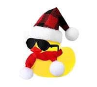 Pzuryhg Christmas Rubber Duck Toy, Car Dashboard Decoration with Hat Scarf and Sunglasses, Squeaky Floating Duck for Bath or Holiday Decor, Cute Mini Ornament for Vehicle Home or Office Display