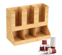 Pzuryhg Coffee Station, Wood Pod Holder, Storage Basket Organizer, Multi-Section Rack, Sturdy Condiment Stand, Easy Access Design, Perfect for Tea Bags, Syrup, Snacks, Lids, Stirrers, Home, Breakroom