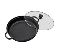 Pzuryhg Frying Pan - Non Stick Cast Iron Skillet, Induction Ready Round Griddle Cookware with Clear Lid Coverage Advantage, Even Heat Cooking Control Function, Ideal for Pancake Steak Breakfast Meals