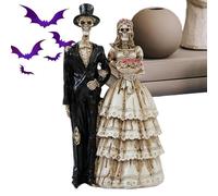 Pzuryhg Gothic Couple Statue, Skull Lovers Resin Sculpture, Bride Groom Halloween Decor, Handcrafted Romantic Design, Spooky Accent, Perfect for Living Room, Bedroom, Counter, (Resin)
