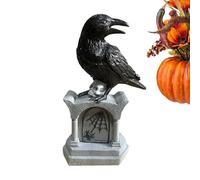 Pzuryhg Halloween Crow Statue, Tombstone Bird Sculpture, Decorative Table Ornament, Realistic Texture, Display Base, Spooky Seasonal Accent, Perfect for Yard, Entryway, Bookshelf