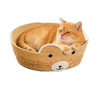 Pzuryhg Kitten Shelter - Weatherproof Outdoor Kitty House, Natural Fiber Weaving Pod with Removable Cotton Liner, Ventilated Circular Rest Area, Ideal for Barn Backyard Patio Deck