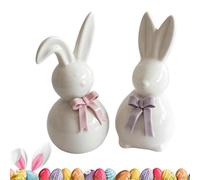 Pzuryhg Rabbit Statuettes - Charming Hare Mantel Decor, Porcelain Pastel Bunny Ornaments with Detailed Bowknot Design, Festive Interior Stylist Accent, Ideal for Workplace Desk Apartment Shelves