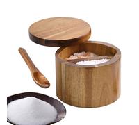 Pzuryhg Salt Cellar - Wooden Storage Jar, Kitchen Seasoning Pot with Integrated Mini Spoon, Magnetic Swivel Lid Design, Ideal for Countertop Cooking Organization