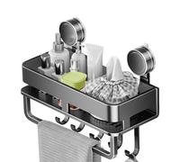 Pzuryhg Suction Cup Shelf, Wall-Mounted Rack, Storage Organizer with Hooks, No-Drill Installation Design, Strong Hold Suction Cups, Rust Resistant Frame, Perfect for Kitchen, Bathroom, RV