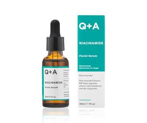 Q+A Suero de Niacinamida, una mezcla exclusiva de piña, fruta de la pasión, durazno, baya de goji y melón cantalupo, rico en antioxidantes, protege la piel mientras hidrata y equilibra, 30 ml.