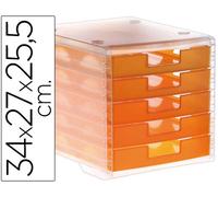 Q-Connect Escritorio Bloque Clasificador 340X270X255 mm Apilable 5 Cajones Naranja Translúcido