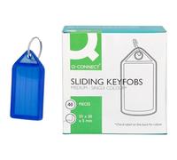 Q-CONNECT Etiquetas para llaves/Llavero etiquetar/Llaveros de plástico con etiqueta intercambiable/55x30mm/40 unidades/Para hotel, escuela, oficina, equipaje, hogar/Azules