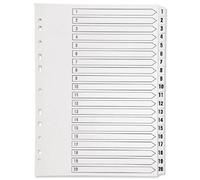 Q-Connect - Hoja de índice (multiperforada, tamaño A4, pestañas numeradas del 1 al 20), color blanco