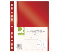 Q-CONNECT KF15666 - Carpetas de plástico (tamaño A4, 10 unidades, grapadoras perforadas con tiras de etiquetado, tapa transparente, perforadas), color rojo