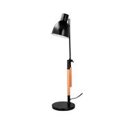 Q-Connect Lámpara de Escritorio Deneb Metálica con Detalles de Madera y Brazo Articulado de 2 Puntos, Interruptor, Color Negro
