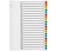 Q-Connect Multi Colour Index - Separadores de índice numerados A4 (1-20), multicolor
